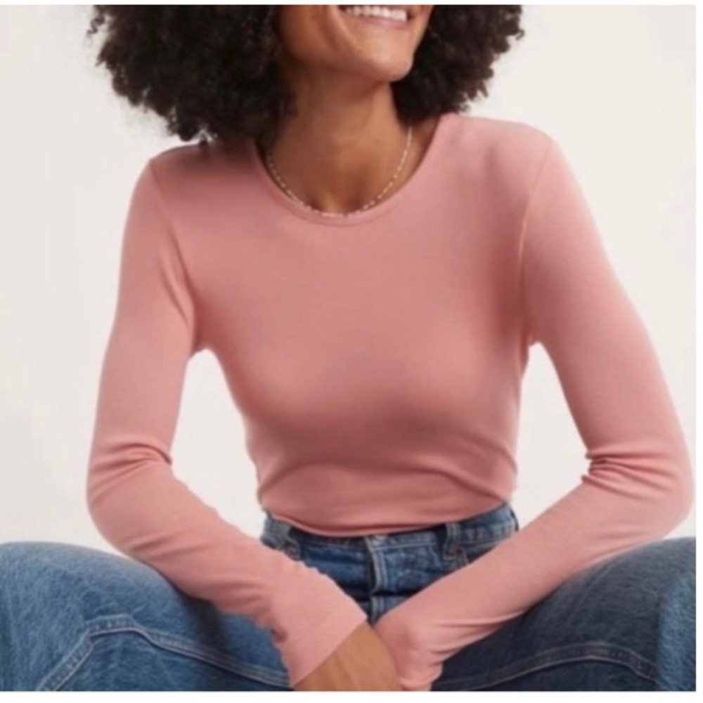 Marine Layer Dusty Pink Lexi Rib Crew Tee Stretch Tencel Long Sleeve Size XL - Picture 4 of 16